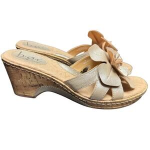 B.O.C. Born Concepts Vivienne Champagne Flower Wedge Sandal Size 9